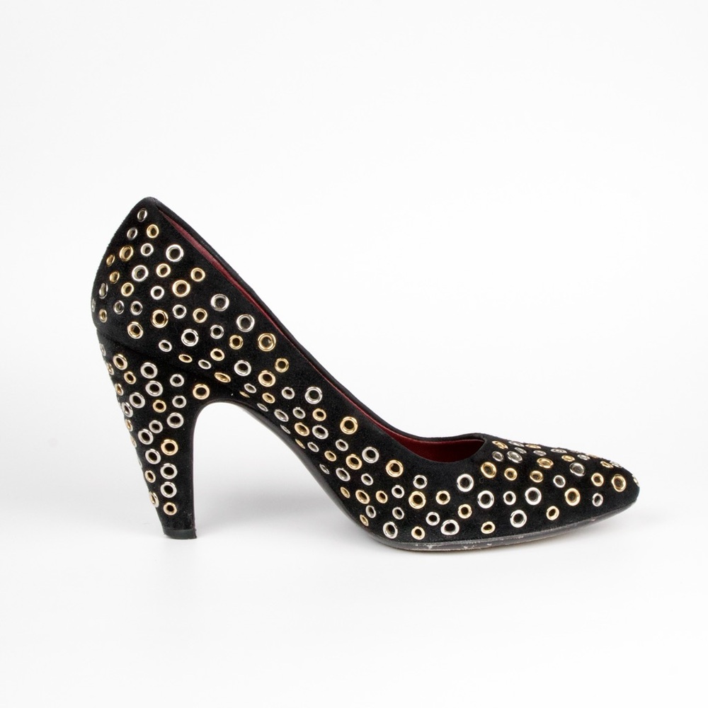 Y2k Vintage Prada Black Heels with Silver and brass grommet